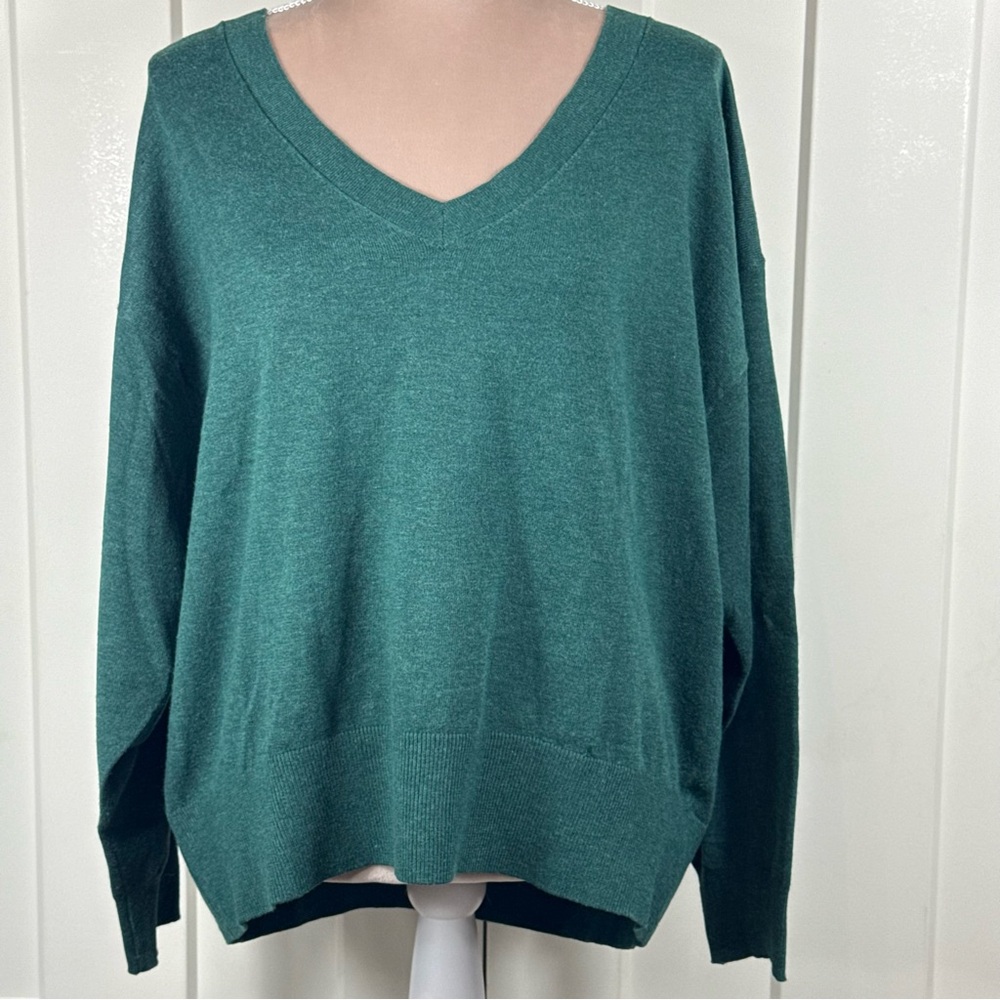 a new day Women’s XXL Hunter Green V-Neck Sweater Lightweight Grandpa ‎ Core